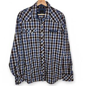 7 Diamonds Western Plaid Shirt Men's Button Up Rodeo Country Work Pocket XL